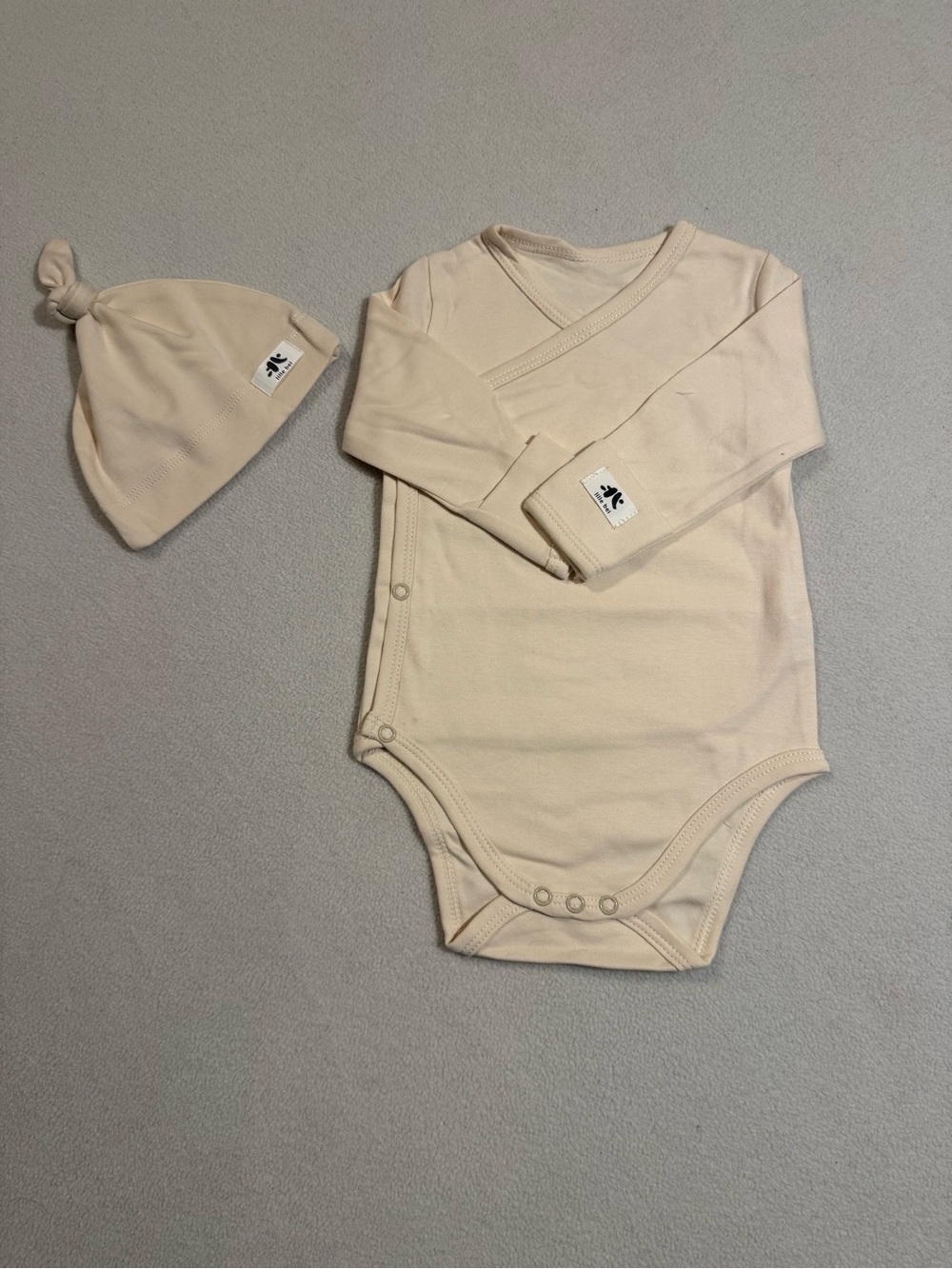 Lille Lei - Infant Kimono-Style Onsie Bodysuit with Hat - Beige
